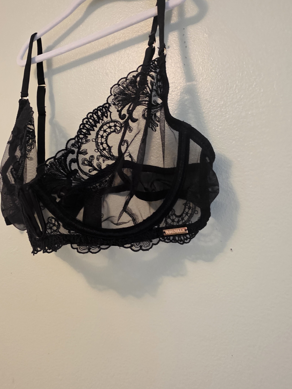 Bluebella Black Sheer Lace Underwire Bra with Floral Embroidery